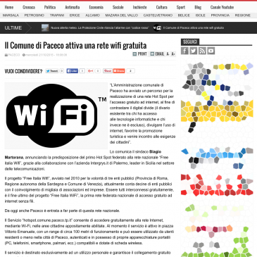 Il Comune di Paceco attiva la rete WiFi gratuita grazie ad Integrys.it